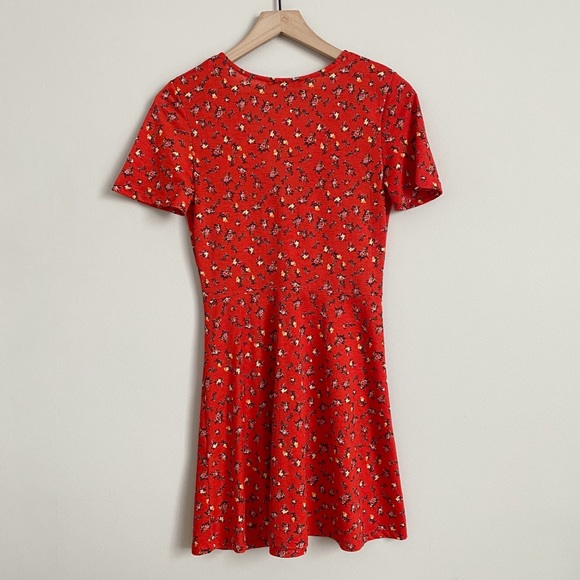 Zara Red Floral Short Sleeve Button Mini Dress - Picture 8 of 9